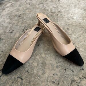 White House Black Market Cream and Black Kitten Heels